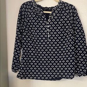 Talbots Navy and White Floral Peasant Blouse